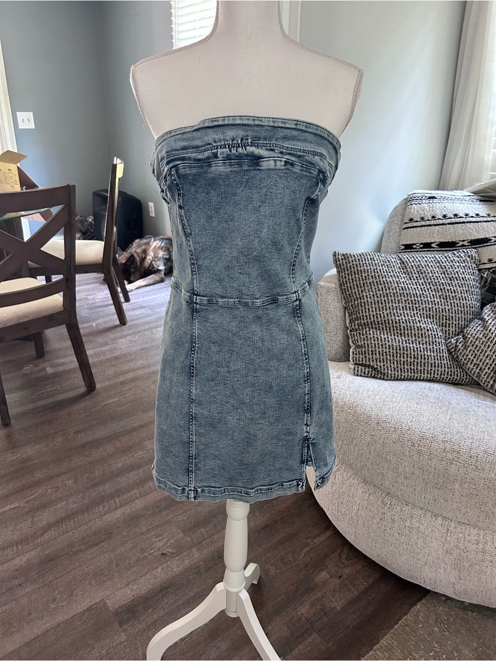 Strapless Acid Wash Denim Mini Dress